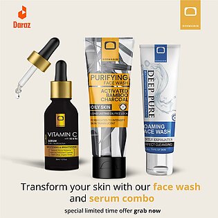 Dermagin Deep Pure Foaming Face & Purifying Activated Bamboo Charcoal Face Wash 100gm With Vitamin C Face Serum 30ml Glass Bottle (bundle Of 03) Limited Time Offer