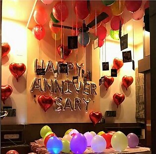 Happy Anniversary Silver Foil Balloons,6 Red Heart Foil Balloon, Pack Of 100 Multicolour Latex Balloons