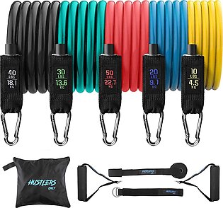 Hustlers Only Latex Resistance Band Set Of 11 Yoga Pilates Abs Exercise Fitness Gym Workout Set With Elastic Tube, Door Anchor, Ankle Straps, And Handles For Weight Loss Or Stretch