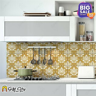 Gift City - Golden Pattern Design Wall Decorative Self Adhesive Tile Stickers Pack Of 6 / 12 / 24 / 48 / 102 Pcs. 12x12 Cm Tiles Stickers Bathroom Kitchen Stickers Wall Wallpaper