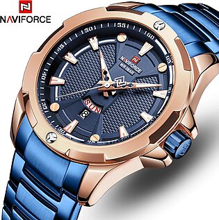 Naviforce Day & Date Stainless Steel Water Resistant Wrist Watch For Men /boys With Brand Box - Nf9161