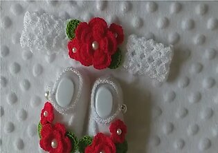 Crochet Shoes And Headband For Baby Girl / Girls Boots / Baby Booties And Hairband Set For Girls