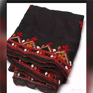 Sindhi Embroidered Black Ajrak Chadar For Ladies Crinkle Stuff