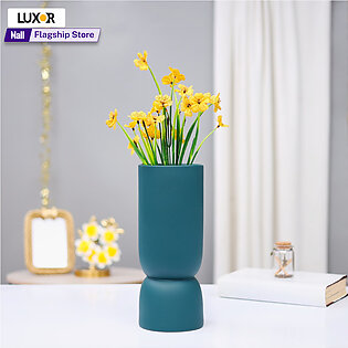 Egyptian Flower Vases for Home Decoration- Pure Ceramic Flower Pots- Matte Teal (Flowers Included)