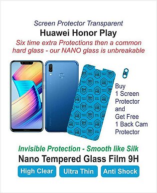 Pack of 2 - Huawei Honor Play - Screen protector - Best Material - 1 Nano Glass - 1 Jelly - with 2 Back Cam Protectors