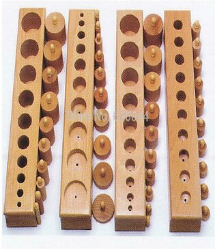 Cylinder Blocks (10 knobes in a block x 4 blocks) for children education Montessori toy  - Wood