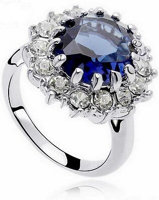 White Gold Plated With Blue Pearl Ring