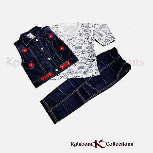 Summer Offer For Boys - Jeans Sleeveless Shirt With Tee-Shirt And Jeans Pant Best For Special Occasions Like Eid or Parties- Excellent Stuff For Boys Age 1-4 Years By Kalsoom Collections