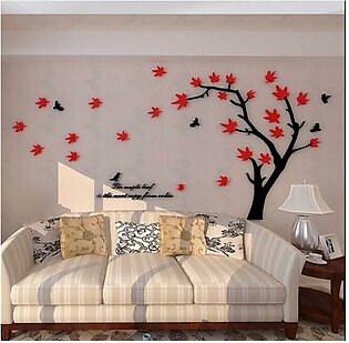 Flying Leafs Tree Acrylic Wall Art Sticker - Red