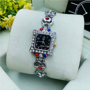 Luxury Sliver Watches For Girls Latest Sliver Color Diamond Watch Stainless Steel Chain Combination Adjustable Watch With Gift Box Watches For Female
