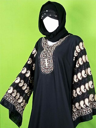 Embroidered Long Abaya Gown Black New Design Trending Muslim Wear Geoghart Light Weight Abaya For Girls