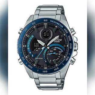 Casio Edifice Mens Steel Silver/black Solar Powered Bluetooth World Time Analog-digital Watch Silver Steel Band Watch-ecb-900db-1bdr