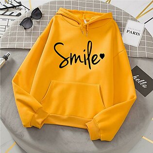 Smile Yellow Fleece Full Sleeves Pull Over Hoodie For Women