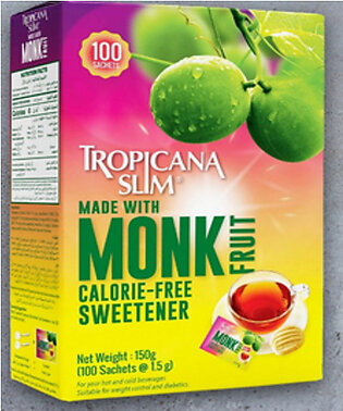Tropicana Slim Stevia Monk Fruit Sweetener 100 Sachets