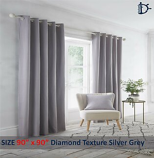 Jacquard Curtains Set, Lined Eyelet Curtains for Room - Diamond Texture Silver Grey - Pack of 2