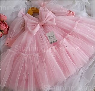 Baby Pink Colour Fancy Frock For Kids Girls