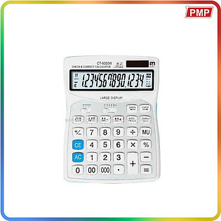 Desktop Calculator Large - Ct 9300 White 14 Digit Display With Solar Dual Power Multipurpose Calculator For Office, Business, Daily Use - Pmp