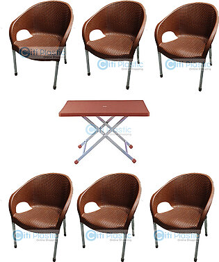 Set of 6 Sofa Plastic Garden Chairs & 1 Heavy-Duty Folding Table