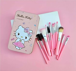 New Hello Kitty (12 Brushes) Pink Makeup Brushe Mini Makeup Brush Set Cosmetics Kit Make up Brush Kit With Metal Box