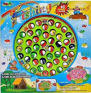 Fishing Game, Musical And Rotating Toy With 45 Fishes And 5 Players For Kids - Fish Attached Toys