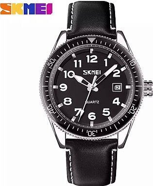 Skmei Genuine Leather Strap New Design Branded Watch For Men & Boys-9232