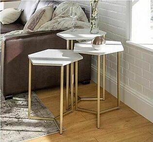 Set of 3 Nesting table/coffe table with marble style wooden top