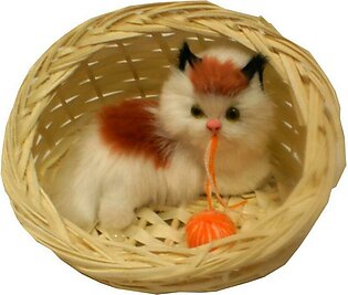 Beautiful Cat In Basket Decent Decoration Item