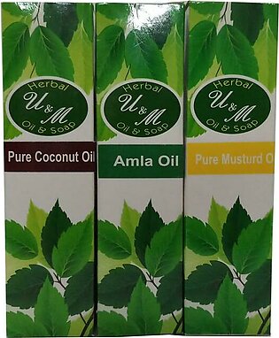 Pack Of Three Herbal Hair Oils Coconut Oil + Amla Oil + Mustard Oil 110 Ml Each