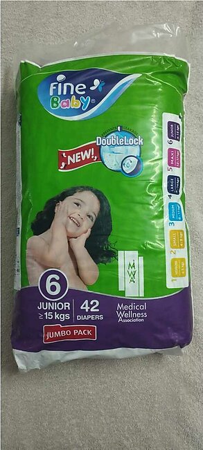 Fine Baby Diapers, Jumbo pack of 42 diapers, Junior 15+ kg, Size 6