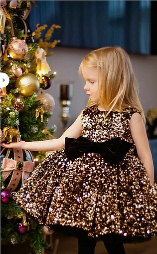 Baby Girl Golden Party Wear Sequin Dress