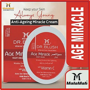 MALAMAH DR BLUSH AGE MIRACLE WHITE PERFECT NIGHT BEAUTY VITAMIN C CREAM FOR ADVANCE FACE FRESHNESS, FRECKLES, ANTI WRINKLES, ANTI AGING, DARK CIRCLES, DEEP SKIN TREATMENT AND ULTRA HD GLOW, ACTIVE SKIN TIGHTNINGS INGREDIENTS INTENSIVE EFFECTS 50G