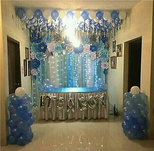 7 letter ITS A BOY foil balloons silver colour, 50 blue and 50 white latex balloons party baby shower