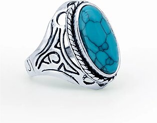 Vintage Blue Stone Ring feshion Jewelry Stainless Steel silver plated ring for men part jewelry