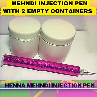 Henna Mehndi Applicator Injection Pen with 2 Plastic Container for liquid, Create Amazing Henna Designs by Henna Applicator Syringes Pen