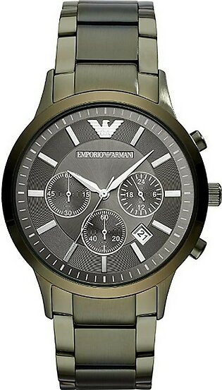 Emporio Armani Green Dial Grey Stainless Steel Chronograph Watch For Men Ar11117