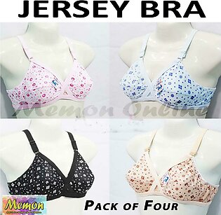 Memon Online Pack Of 4 Women Ladies Girls Classy Multi Colour Jersey Printed Bra Brief Blouse Brazier Brassier Undergarments- Jersey Brazzer For Girls | Bras | Bra For Girls And Women