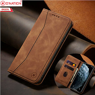 Iphone 8 Plus / 7 Plus Cover - Light Brown - Onation Business Flip Series - Premium Magnetic Leather Wallet Flip Book Card Slots Soft Case