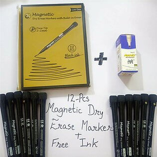 Magnetic Dry Eraser Marker For White Board And Paper With Built In Eraser 12 Psc In One Pack