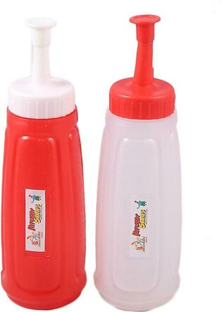 Pack of Two - 350 ml Red & Clear Plastic Squeeze bottles Set (2 Pk)