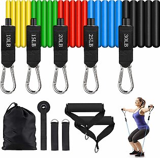 11(pcs) Power Exercise Resistance Band Set 5 In 1 Fitness Band Equipment, Power Exercise Band Set With Handles, Latex Resistance Band For Body Fitness And Weight Loss, Home Gym Equipment For Men And Women – Syedna Ecommerce