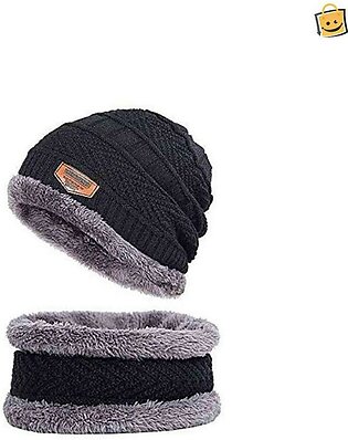 Winter Beanie Hat Scarf Set Warm Knit Hat Thick Fleece Lined Winter Cap Scarves For Men And Women