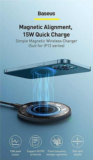 Baseus Magnetic Wireless Charger For Iphone 12 Pro Max 15w Fast Charger For Iphone 12 11 Xs X Xr Charger For Earphone Visible Qi
