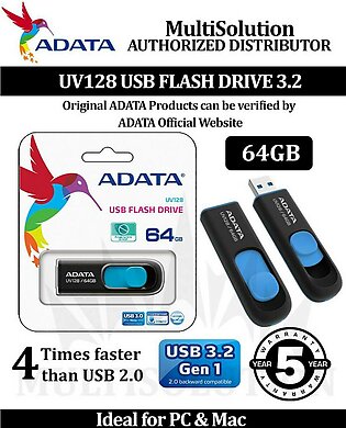 Adata 64gb Usb Flash Drive Uv128 Black - 5 Years Warranty