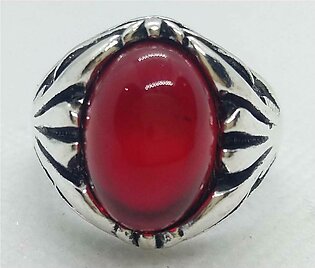 Antique Stainless Steel Red Stone Fashion Ring  for Men / Women