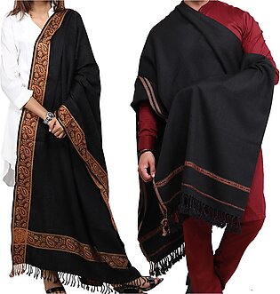Couple Pack 2 Black Dhussa & Kashmiri Shawls For Men & Women Shl-170-4