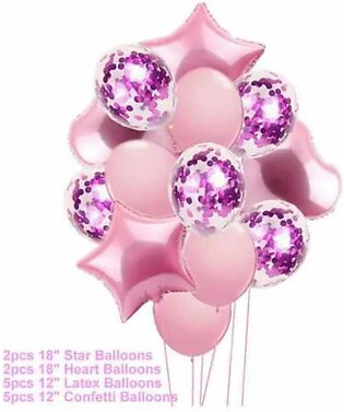 14pcs Balloons Set 2 Star, 2 Heart Shaped & 5 Confetti Filled & 5 Latex Party Balloon Birthday Party Decoration, Birthday Accessories Weddings, Party Balloons