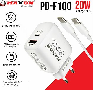 Adaptive Fast Wall Charger - Qualcomm QC 3.0 Fast Charger -  Dual USB Port Mobile Charger 20W - Mobile charger for Android and IOS-AC Charger-Mobile Charger 2 in 1- Mobile Charger Adaptor With 1 USB Output + 1 Type C Port - High Quality Charger