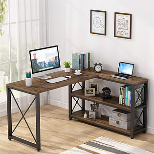 L Shaped Desk with Storage Shelves Corner Computer Desk PC Laptop Study Table