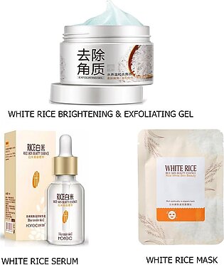 Bioaqua Pack Of 3 White Rice Serum Exfoliating Rice Gel Face Scrub And Face Sheet Mask