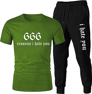 666 Reasons I Hate You Printed Half Sleeves T Shirt And Trouser For Men